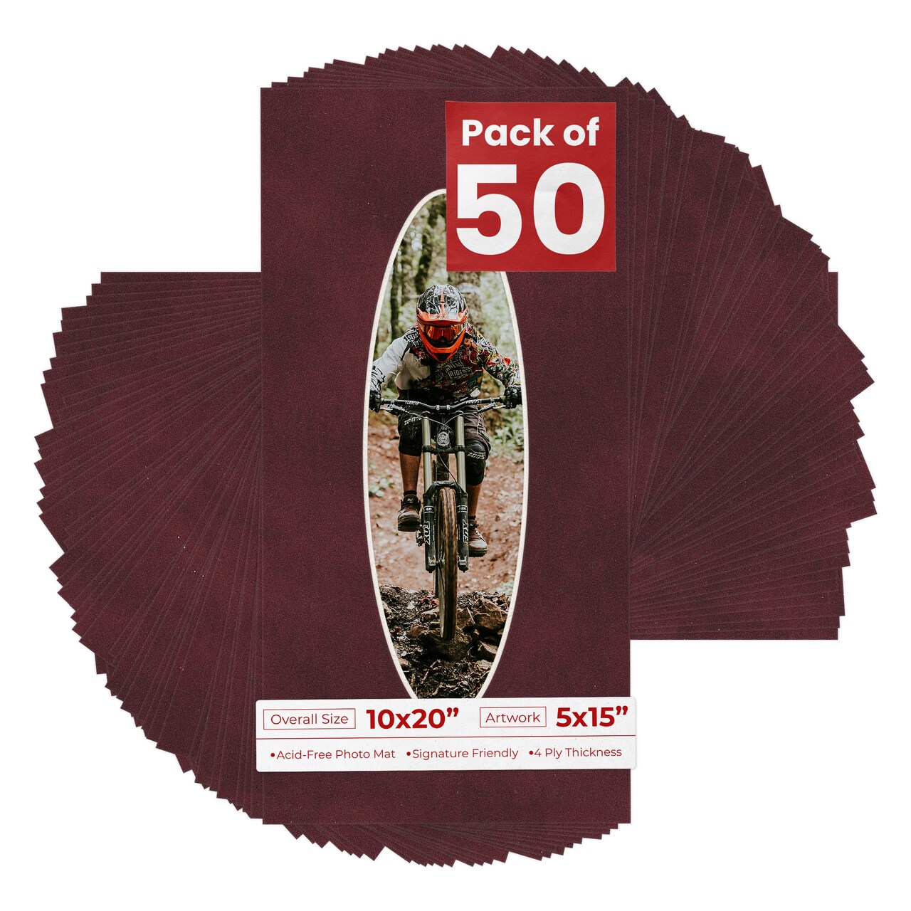 Dark Red Suede Mat Board for 10x20 Frames - Oval Opening for 5x15 Photos